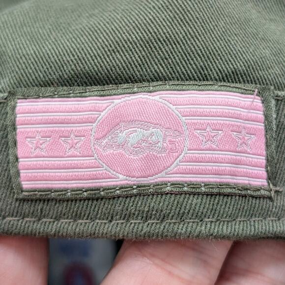 Razorbacks Hat Cap Womens Adjustable Strap Back Military Cadet Pink Green Logo - Picture 10 of 10